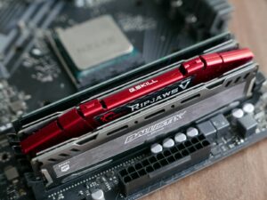 a close up of a computer motherboard